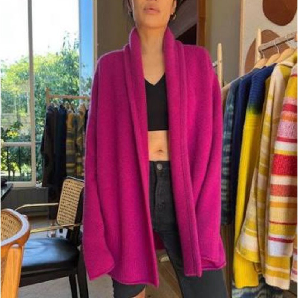 The Elder Statesman Fuchsia Pink Cashmere Smoking Jacket Cardigan Small